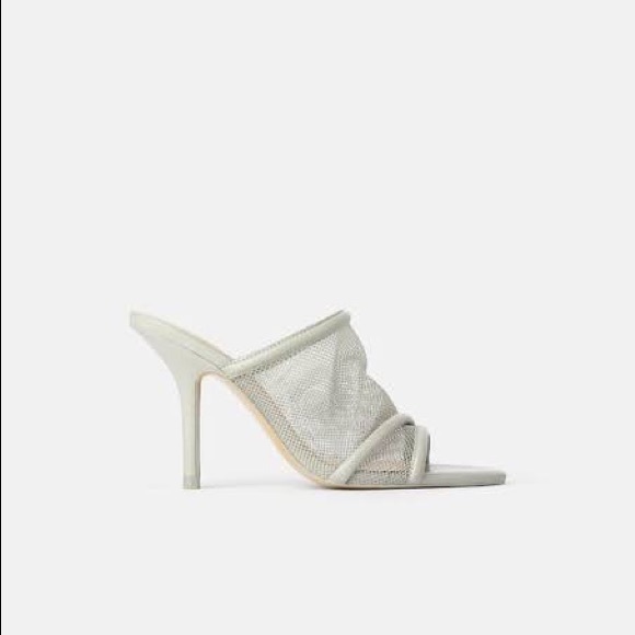 ZARA | Grey faux leather mesh high heel mules sandals - Picture 5 of 12